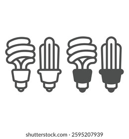 Fluorescent lamps pair line and solid icon, electrical service concept. Vector graphics. Two energy saving lightbulbs sign on white background, outline style icon for mobile or web design