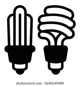 Fluorescent lamps pair solid icon, electrical service concept. Vector graphics. Two energy saving lightbulbs sign on white background, style mobile or design