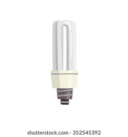 fluorescent light bulb icon, cartoon flat style vector illustration on isolated white background