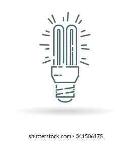 Fluorescent light bulb icon. CFL lighting sign. Low energy light symbol. Thin line icon on white background. Vector illustration.