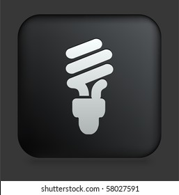 Fluorescent Light Bulb Icon on Square Black Internet Button Original Illustration