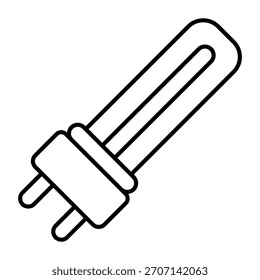 Icono de línea delgada de bombilla fluorescente, concepto de lámpara ecológica. Gráficos de Vector. Mini signo de la lámpara en el fondo blanco, icono del estilo del contorno para el móvil o el Diseño web