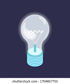 Fluorescent lightbulb, energy saving object, symbol of new idea, lighting equipment isolated on dark blue. Electric light bulb vector realistic icon