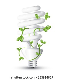 Fluorescent lightbulb with growing plant, EPS 10, isolated