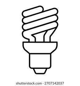 Icono de línea delgada de bombilla fluorescente, concepto de lámpara ecológica. Gráficos de Vector. Signo de la lámpara en el fondo blanco, icono del estilo del contorno para el móvil o el Diseño web
