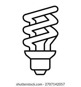 Icono de línea delgada de bombilla fluorescente, concepto de lámpara ecológica. Gráficos de Vector. Signo de la lámpara en el fondo blanco, icono del estilo del contorno para el móvil o el Diseño web