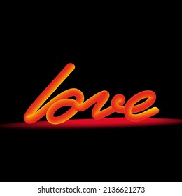 Fluorescent love hand lettering. Tube led light. Unique fluorescent tube handwritten retro style. Drawn line art. editable love.