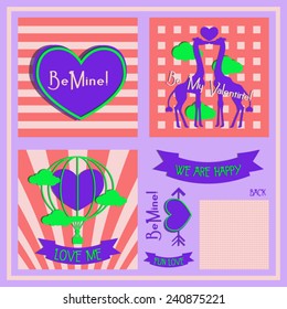 FLUORESCENT LOVE. VALENTINE'S DAY CARDS. VECTOR ILLUSTRATIONS.