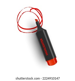 Fluorescent Marker of red color Vector illustration