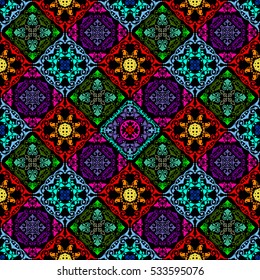 Fluorescent mushroom seamless tapestry