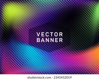 Fluorescent presentation holographic gradient vector template. Fluid shimmer overlay elements. Surreal gradient holographic background for presentation.