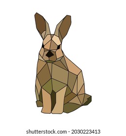 Fluorescent rabbit on black background, geometric lines, line art, eps 10
