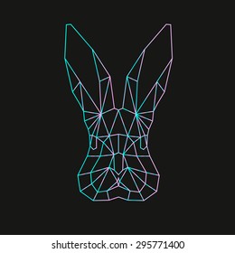 Fluorescent rabbit on black background, geometric lines, line art, eps 10