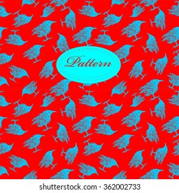 Fluorescent seamless pattern with ravens. Vector illustration.