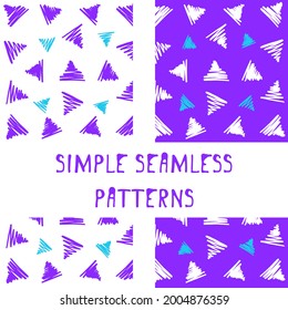Fluorescent, seamless vector triangles patterns. Childish neon freehand outline. Background for printing, packaging, wallpaper, textile, fabric