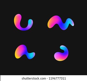 Fluorescent shapes. Icon set. Futuristic shapes on black background