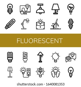 fluorescent simple icons set. Contains such icons as Light bulb, Lightbulb, Lamp, Wind energy, can be used for web, mobile and logo
