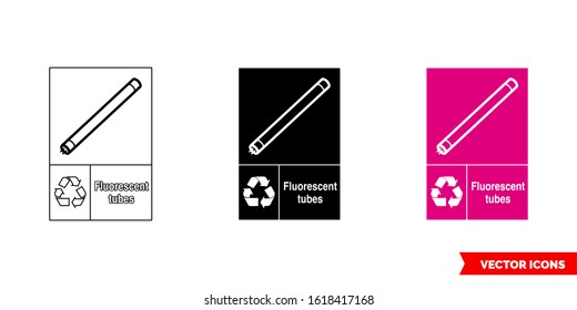 Fluorescent tubes electrical recycling sign icon of 3 types: color, black and white, outline. Isolated vector sign symbol.