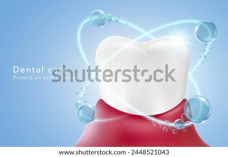 Fluoride helps prevent tooth decay, making teeth white and clean. It's like a protective shield. Concepts of dentistry and oral hygiene. Realistic vector illustration file.
