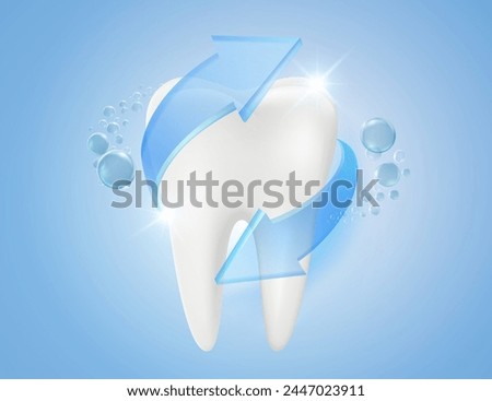 Fluoride prevents tooth decay. Helps make teeth strong, white, and clean. Realistic vector illustration.