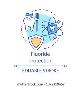 Fluoride protection concept icon. Defense against caries. Firming toothpaste. Strong tooth enamel practice idea thin line illustration. Vector isolated outline drawing. Editable stroke