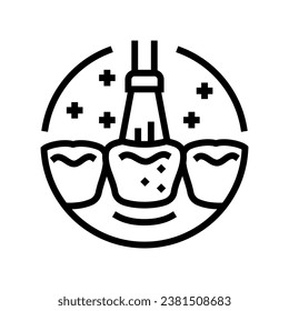 tratamiento de fluoruro, vector de línea de procedimiento dental. signo de procedimiento dental de tratamiento de fluoruro. símbolo de contorno aislado ilustración negra