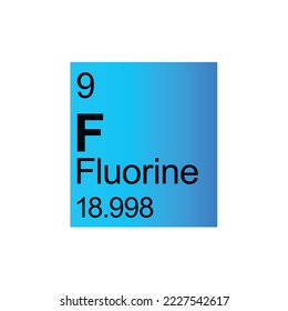 Fluorine chemical element of Mendeleev Periodic Table on blue background. Colorful vector illustration - shows number, symbol, name and atomic weight. 