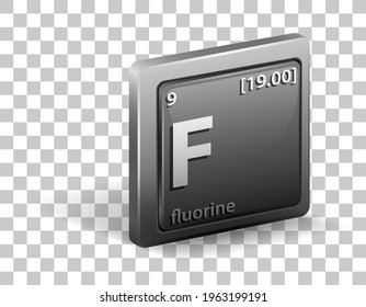 Fluorine chemical element. Chemical symbol with atomic number and atomic mass. illustration