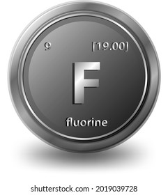 Fluorine chemical element. Chemical symbol with atomic number and atomic mass. illustration