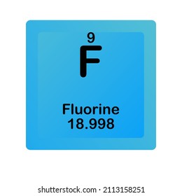 Fluorine F Chemical Element Vector Illustration Diagram, With Atomic Number And Mass. Simple Flat Dark Gradient Design For Education, Lab, Science Class.