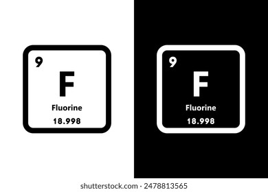 Icono de elemento periódico químico flúor, F. Elemento químico de la tabla periódica. Firma con un número atómico. Elemento flúor