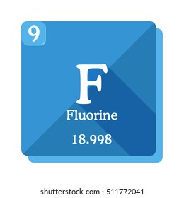 Fluorine (F) - element of the periodic table. Vector illustration in flat style with modern long shadow. 