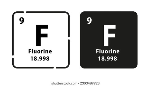 Fluorine periodic element icon. The chemical element of the periodic table. Sign with atomic number. Atomic mass and electronegativity values. Vector illustration
