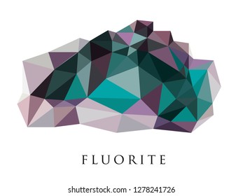 Fluorite. Vector illustration of fluorspar in low low-poly style. Natural Gem,  Mineral