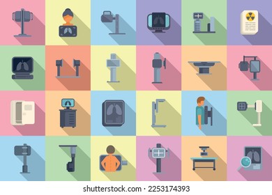 Fluorography icons set flat vector. Man lung. Health body