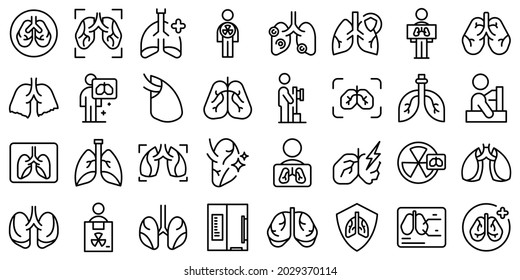 Fluorography icons set outline vector. Lung health. Body anatomy