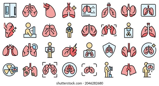 Los iconos de fluorografía establecen el vector de contorno. Salud pulmonar. Anatomía corporal