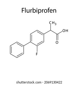 Flurbiprofen molecular structure, flat skeletal chemical formula. NSAID drug used to treat pain, osteoarthritis, rheumatoid arthritis. Vector Illustration.