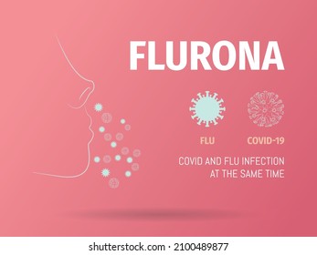 Flurona, gleichzeitig ansteckend auf Influenza und covid-19.Nose-Kontur mit den beiden Arten von Viren.Flache Vektorgrafik.