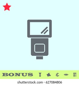 Flush bulb icon flat. Grey pictogram on blue background. Vector illustration symbol and bonus buttons medal, cow, earth, eye, calculator