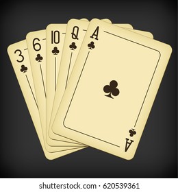 Flush of clubs - vintage playing cards vector illustration