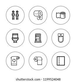 Flush icon set. collection of 9 outline flush icons with toilet paper icons. editable icons.