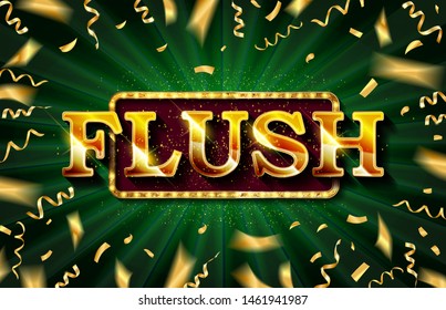 Flush. Illustration Online Poker casino banner with a mobile phone, chips, playing cards and dice. Marketing Luxury Banner Jackpot Online Casino with Smartphone. Empty advertising poster.