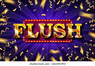 Flush. Illustration Online Poker casino banner with a mobile phone, chips, playing cards and dice. Marketing Luxury Banner Jackpot Online Casino with Smartphone. Empty advertising poster.