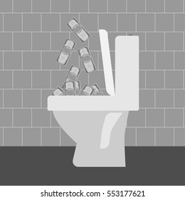 Flush money down the toilet, vector