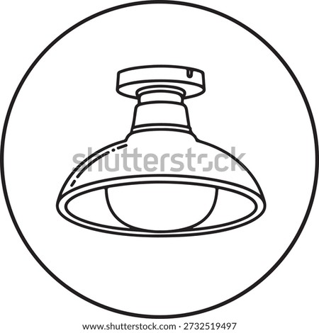Flush mount ceiling light fixture icon in line art style isolated on white background, illustration