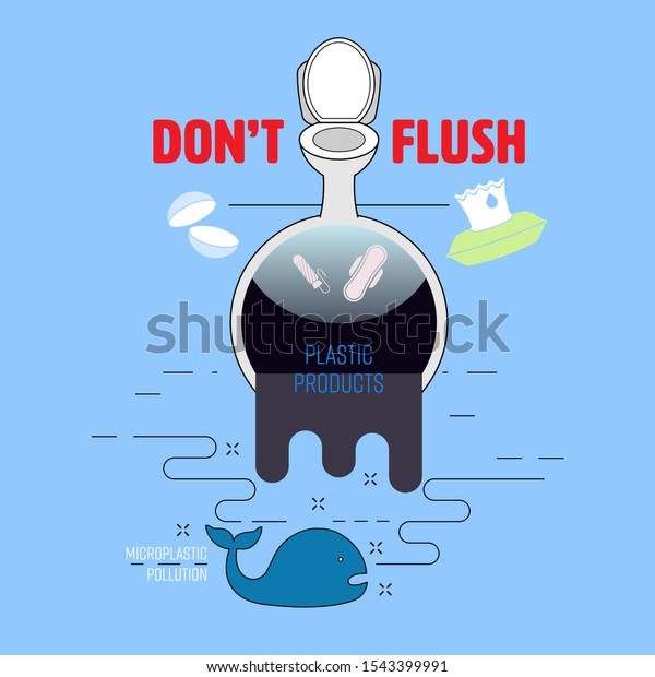 Flush Plastic Products Down Toilet Contact เวกเตอร์สต็อก (ปลอดค่า