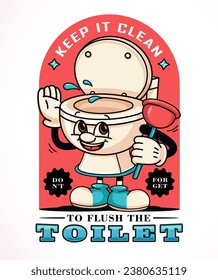 Flush the toilet, a cartoon of a toilet mascot holding a toilet straw. Suitable for logos, mascots, t-shirts, stickers and posters