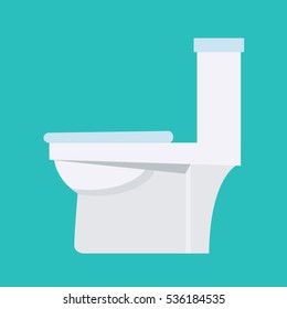 Flush toilet vector icon. Sanitation procelain fixture symbol with white seat and bowl. Plumbing equipment sign.