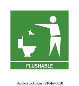 Flushable sign isolated on white. Vector sticker for wet wipes or toilet paper.